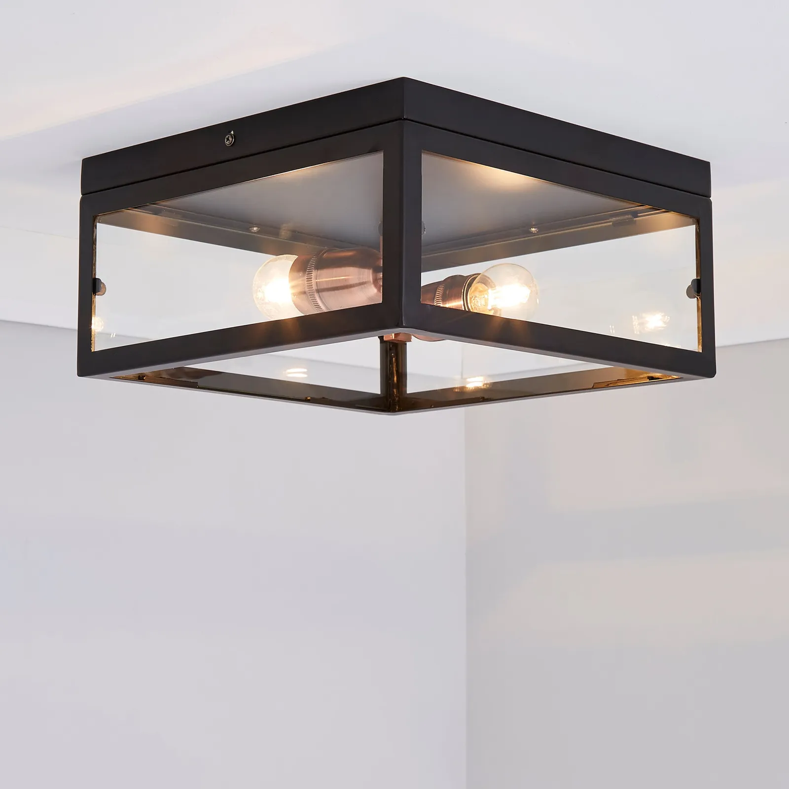 Aneska 2 Light Black and Copper Flush Ceiling Fitting Black