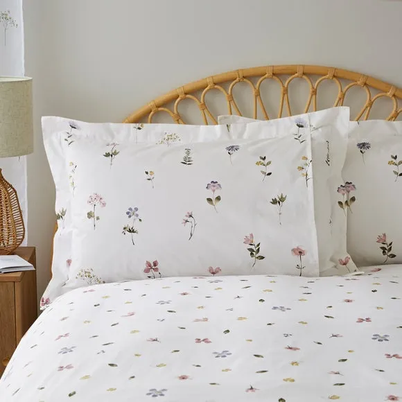 Pressed Floral White 100% Cotton Oxford Pillowcase 2