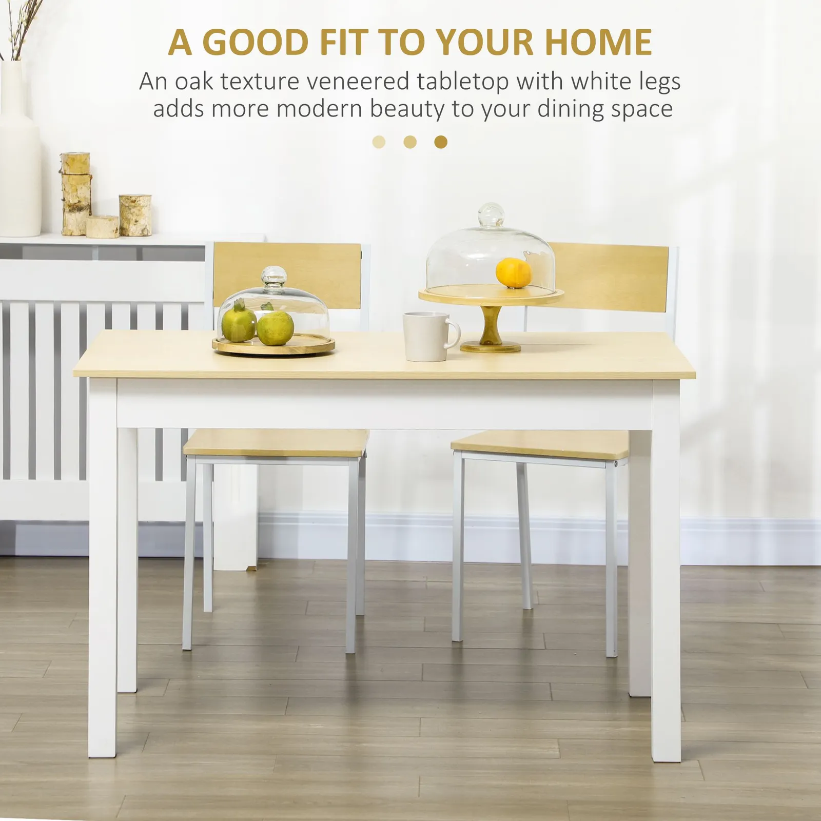 HOMCOM Dining Table for 4 to 6 Kitchen Table with Thick Legs Oak Wood Grain in Light Oak 4