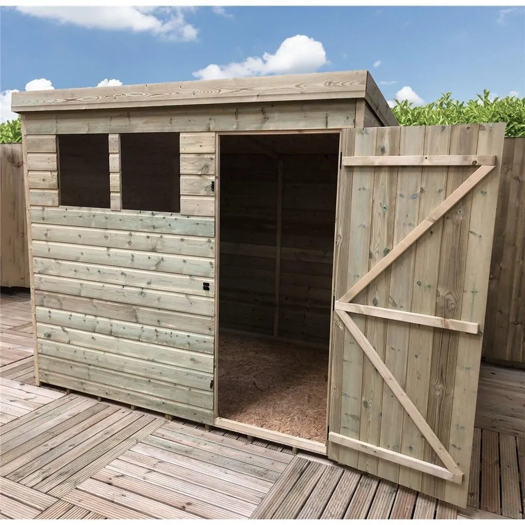 Marlborough 8 x 7 Pressure Treated Pent Garden Shed with Single Door in Natural 4