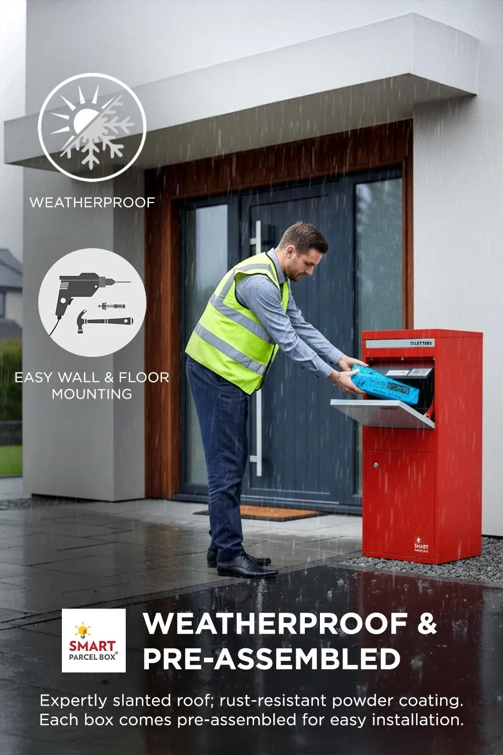 Homescapes Smart Parcel Box® Large Front Access Secure Delivery Box in Red 4