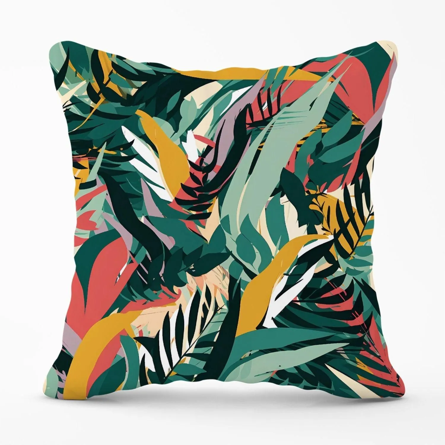 Warren Reed - Designer Coloured Tropical Leaves Outdoor Cushion in Green