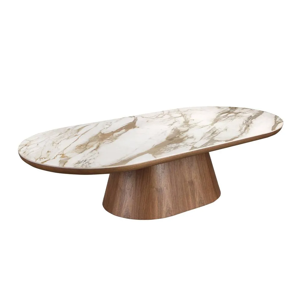 Angel Cerda Oval Half-Round Coffee Table - Porcelain Marble Top in Walnut