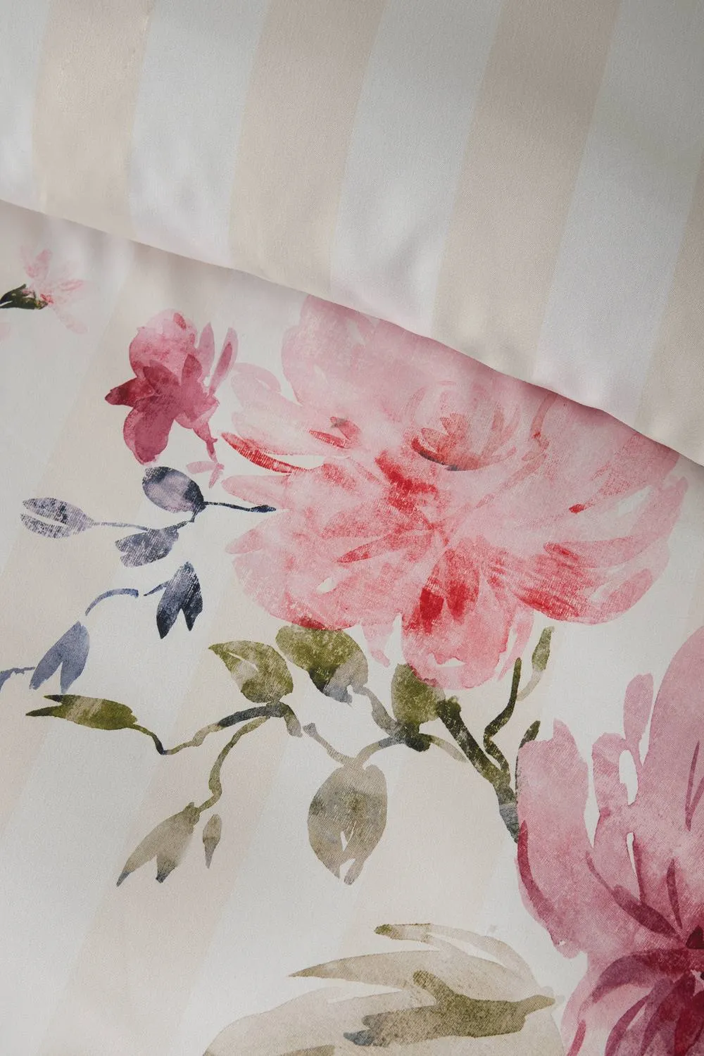 Catherine Lansfield Floral Stripe So Soft Reversible Duvet Cover Set in Cream 4
