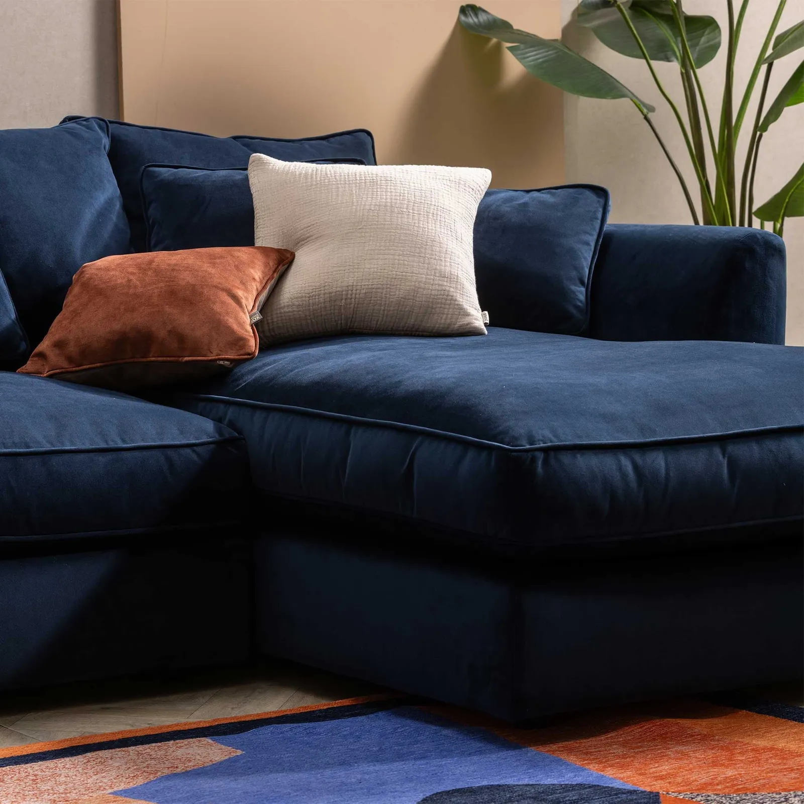 Harrington Large Chaise Corner Sofa Right, Navy Velvet | Barker & Stonehouse 4