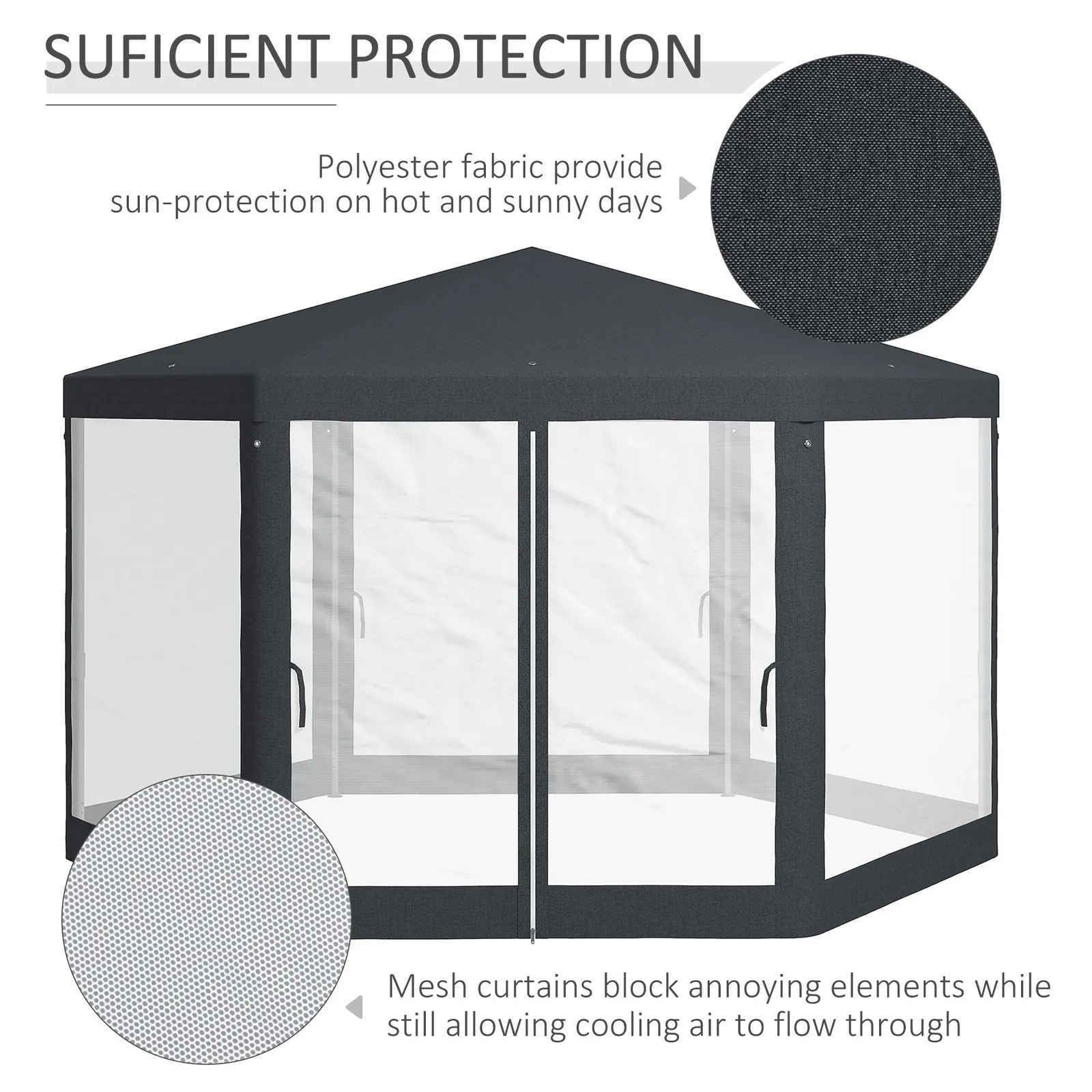 OUTSUNNY Hexagonal Gazebo Patio, Outdoor Canopy Patio Party Tent Dark Grey 4