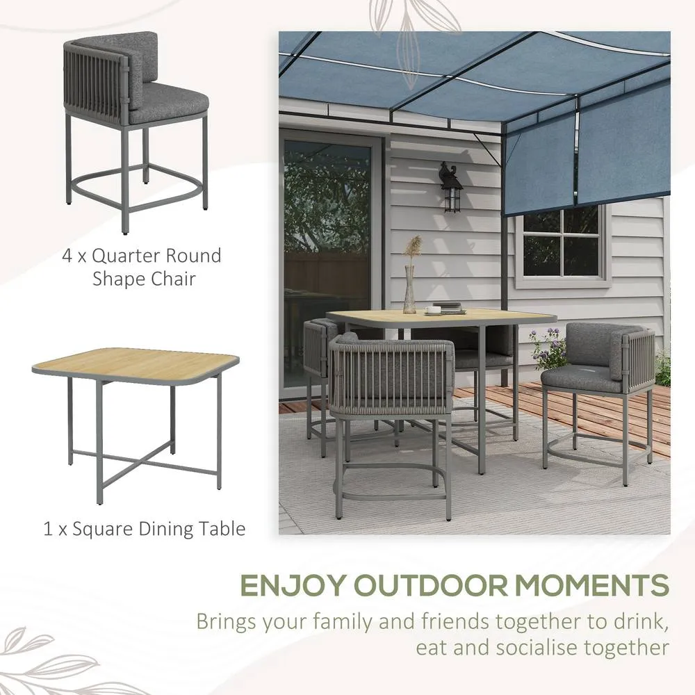 OUTSUNNY 5 PCs Rattan Dining Sets, Cube Garden Furniture with Space-saving Design, Grey 4
