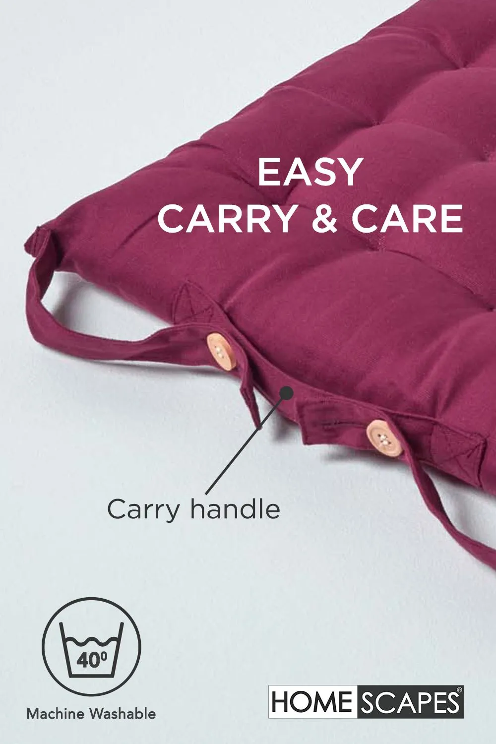 Homescapes 4 Pack Seat Pads Luxury 100% Cotton Indoor Outdoor Garden Cushion, 40cm in Plum 6