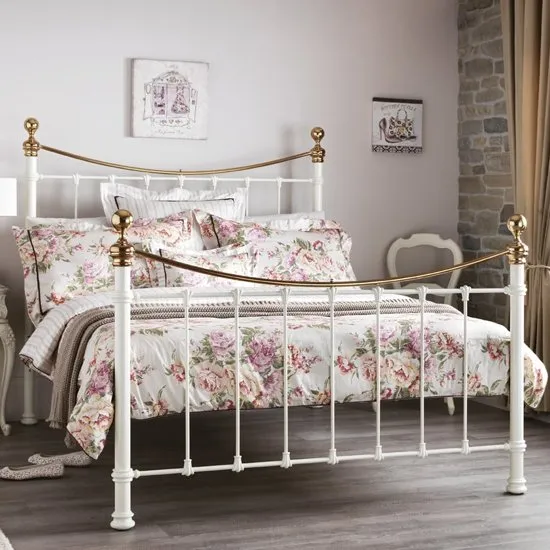 Ethan Precious Metal Super King Size Bed In Ivory And Brass