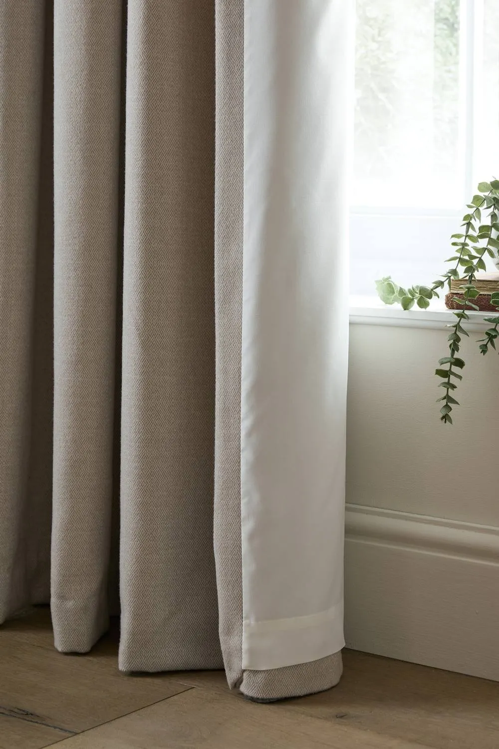 Catherine Lansfield 'Brushed Texture Ruffle Top' Lined Pencil Pleat Curtains in Natural 4