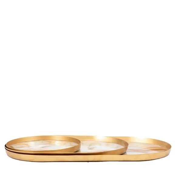 Cedar & Sage Set of 3 Sahara Round Marbled Trays