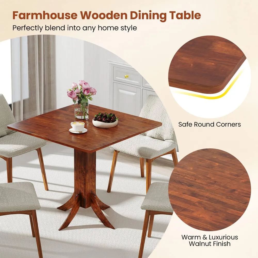 Costway 33" Wooden Kitchen Table Square Dining Table w/ Pedestal Base-Walnut in Brown 6