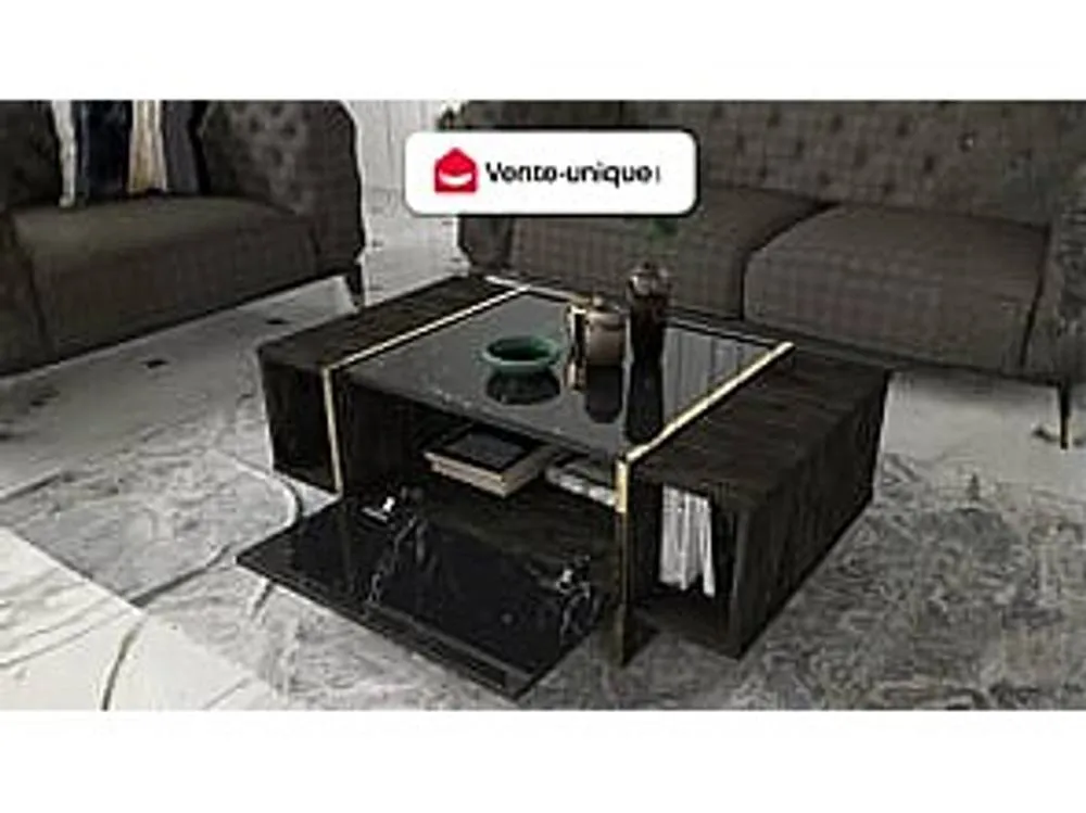 Vente-unique 1 - Door & 2 - Compartment Coffee Table - Black Marble Effect, Dark 4
