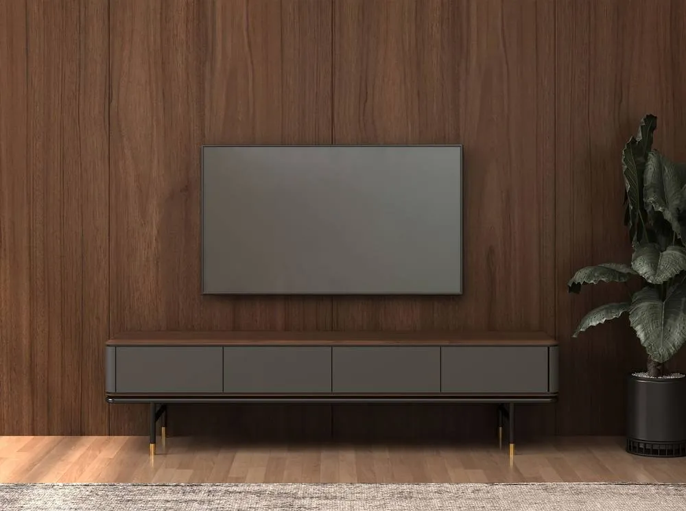 Angel Cerda Matt Dark Grey MDF TV Stand with Walnut Veneer Top 6