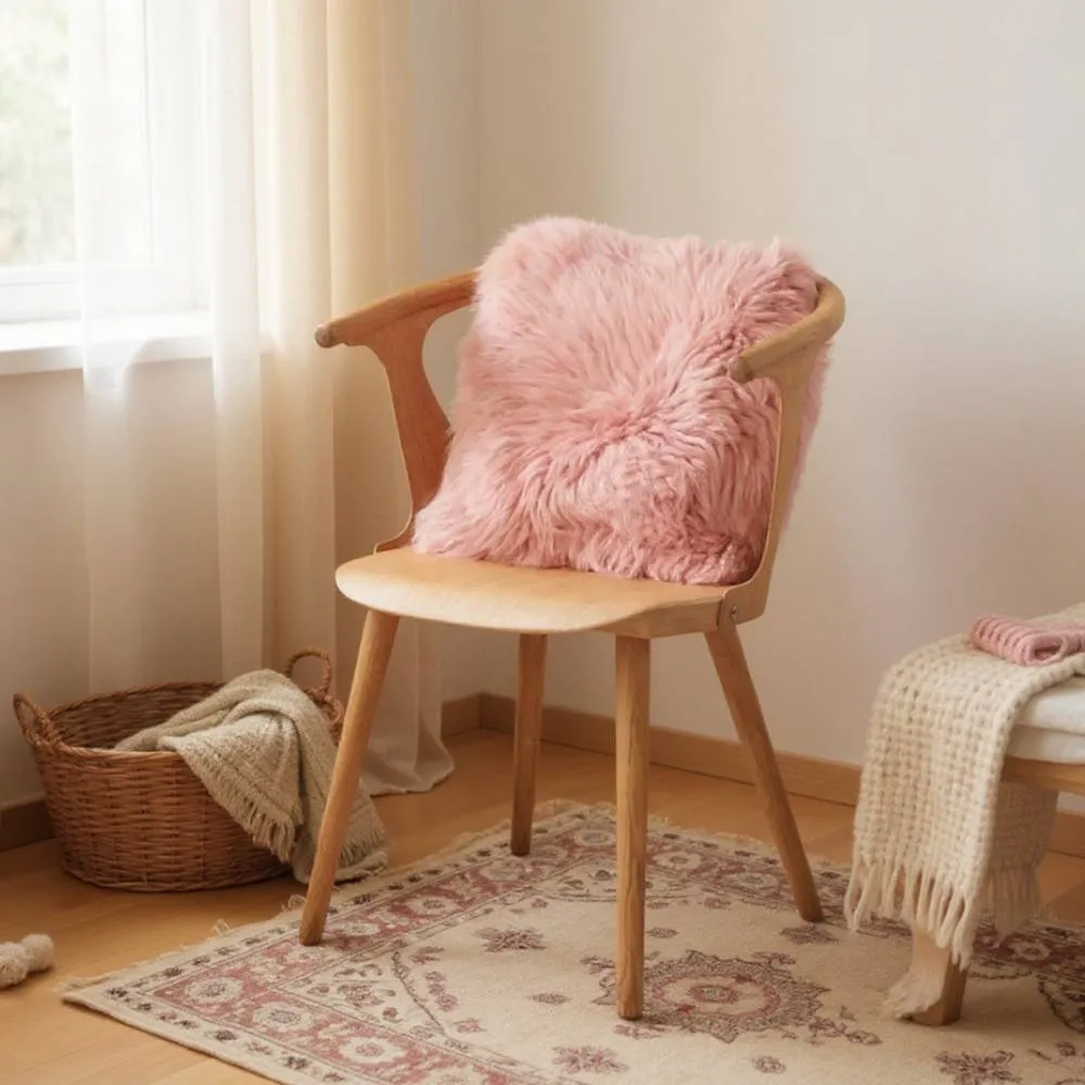 Infinity Leather Natural Sheepskin Real Wool Cushion in Pink