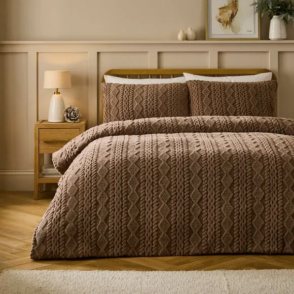 Cable Fleece Duvet Cover and Pillowcase Set 1
