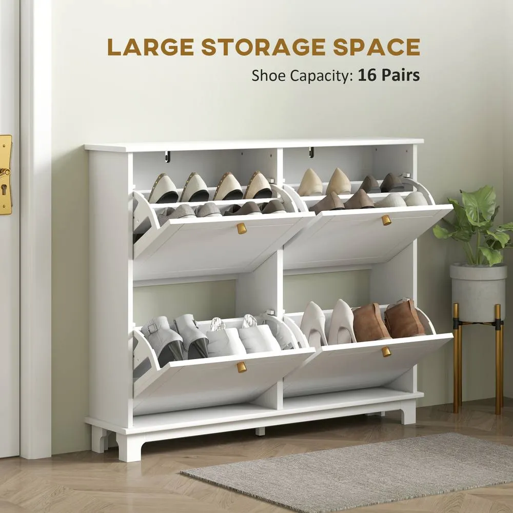 HOMCOM Narrow Shoe Cabinet with 4 Flip Drawers Adjustable Shelves, White 4