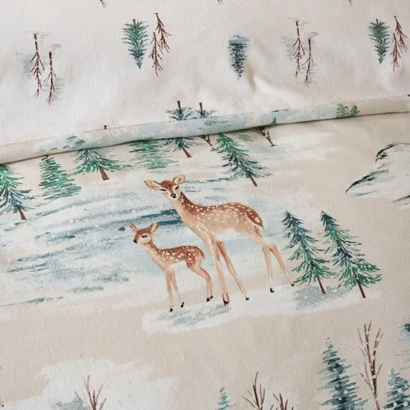 Catherine Lansfield Christmas Deer 100% Brushed Cotton Duvet Cover & Pillowcase Set 3