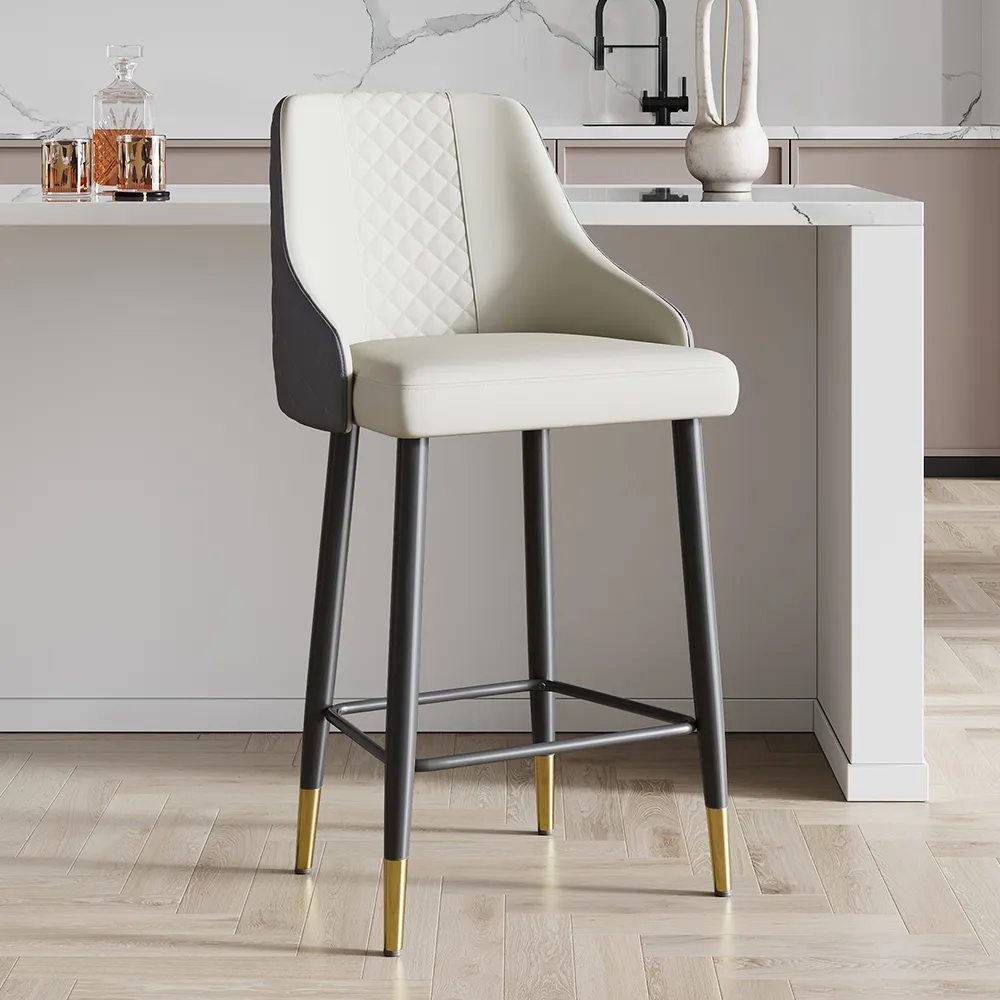 Diamic 4-Piece Grey Counter Stool Footrest Upholstered PU Leather High Back