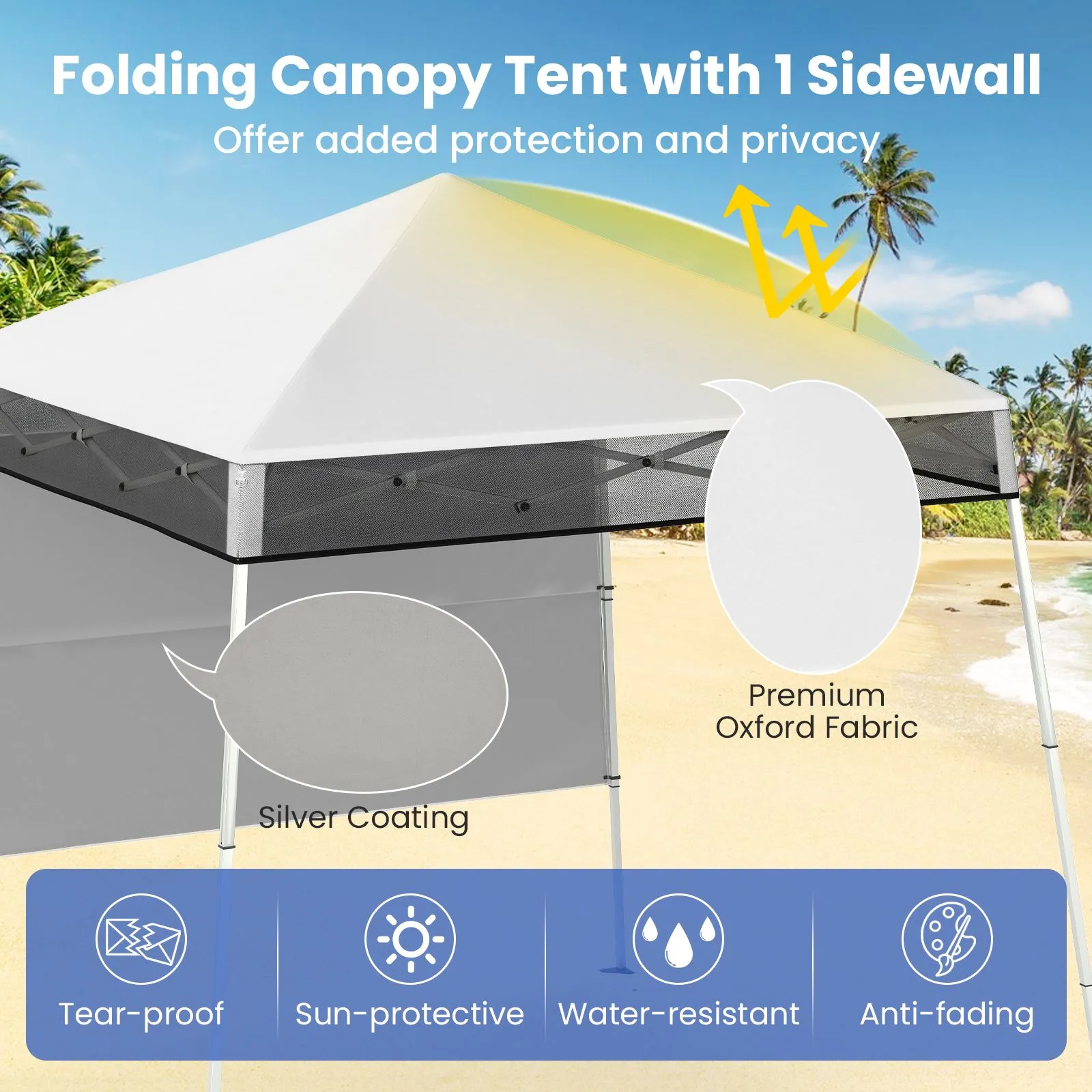 Costway Pop up Canopy Tent Easy Setup Folding Gazebo Shelter w/ 1 Sidewall in White 2
