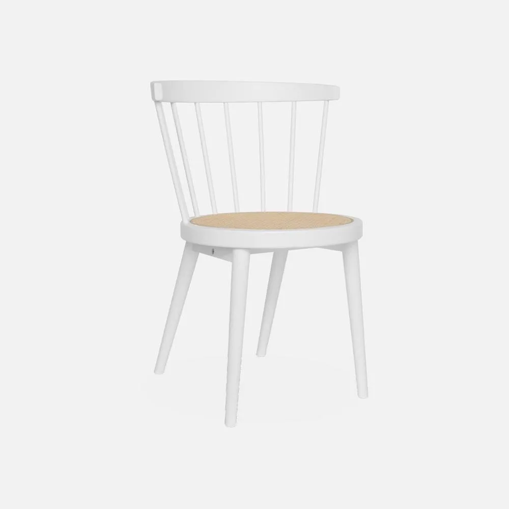 sweeek Pair Of Wood & Cane Dining Chairs in White 2
