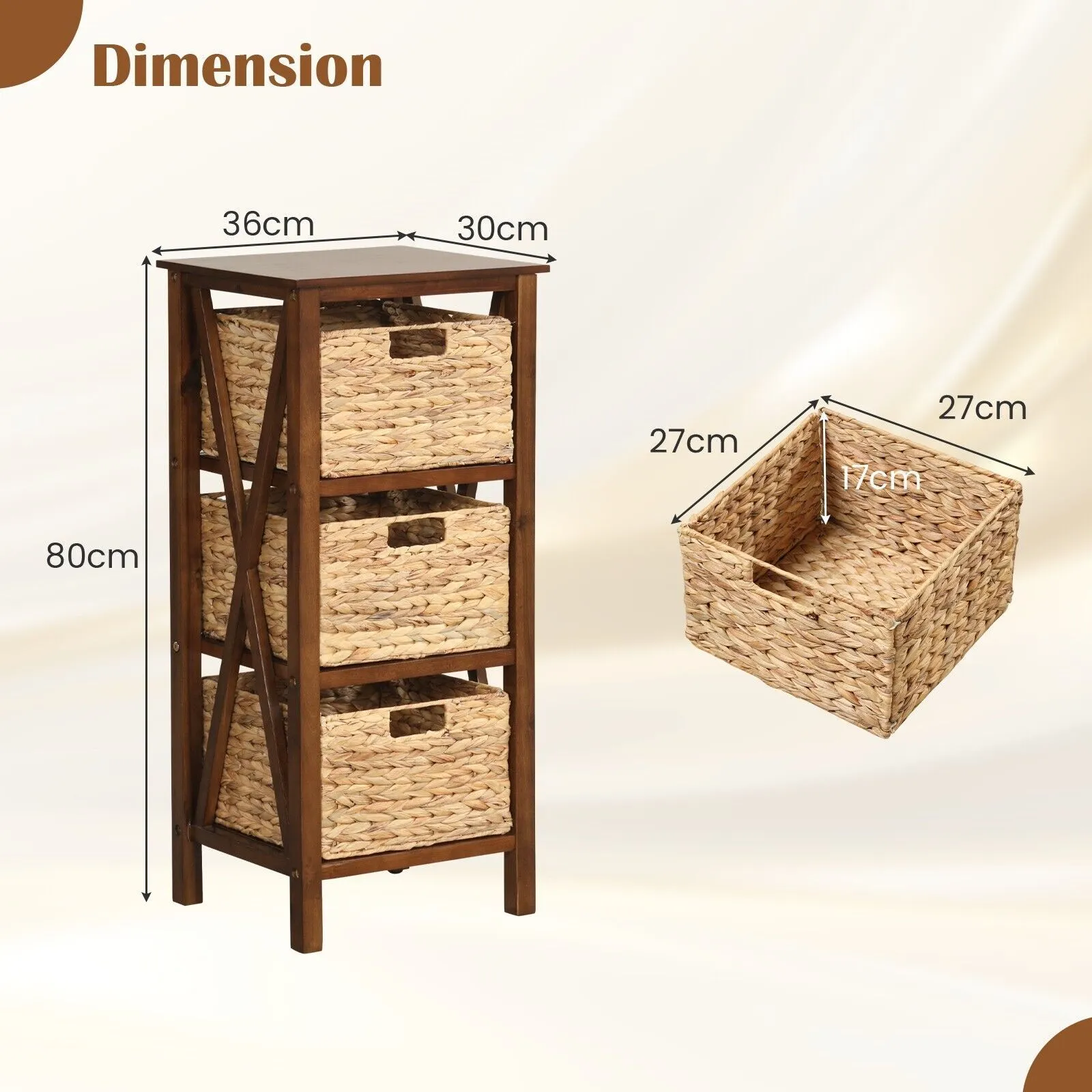 Costway Set of 2 Nightstand 3-Tier Sofa Side Table X-Shaped 3-Drawer End Table in Brown 2