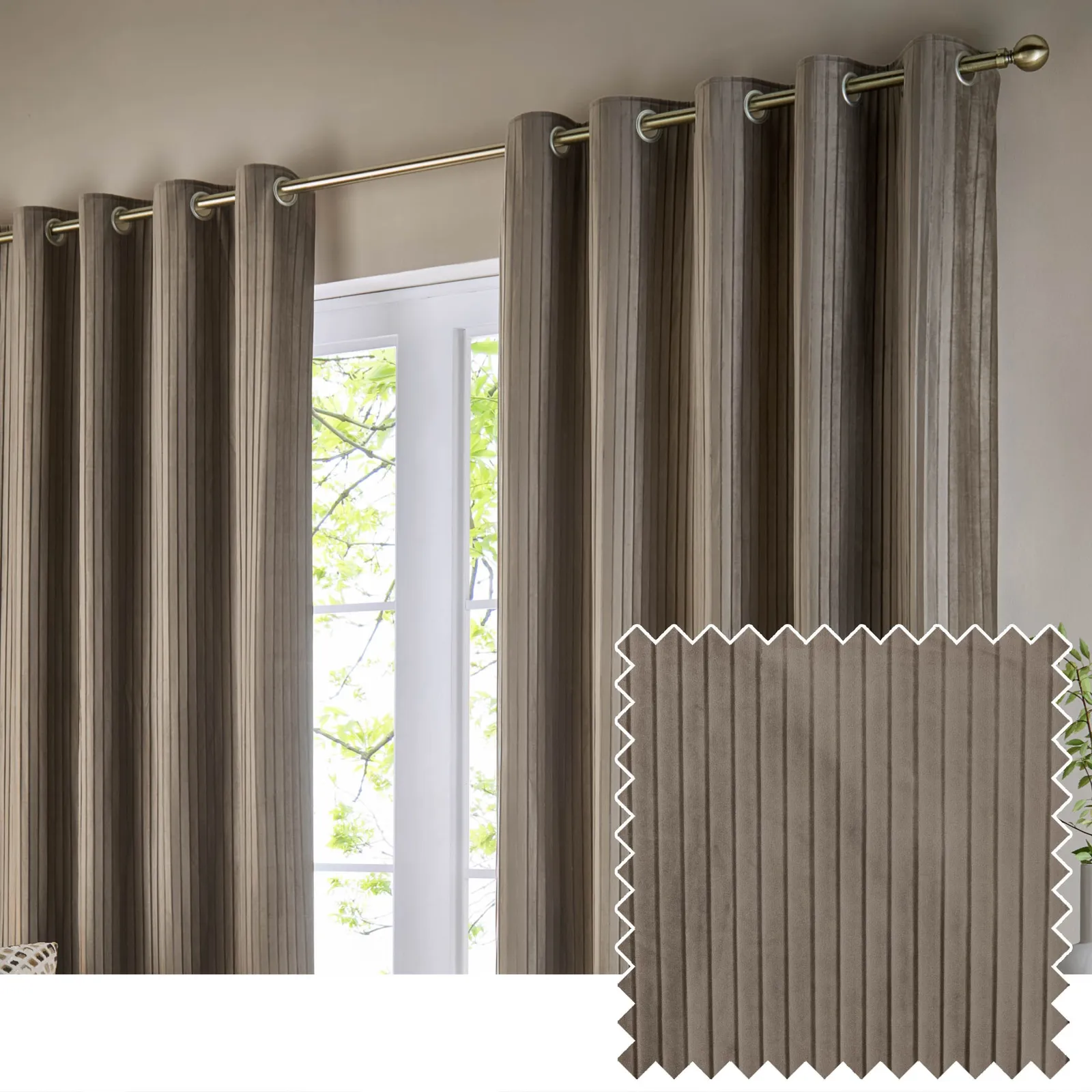 Paoletti Corinthian Velvet Room Darkening Eyelet Curtain Pair in Light Brown