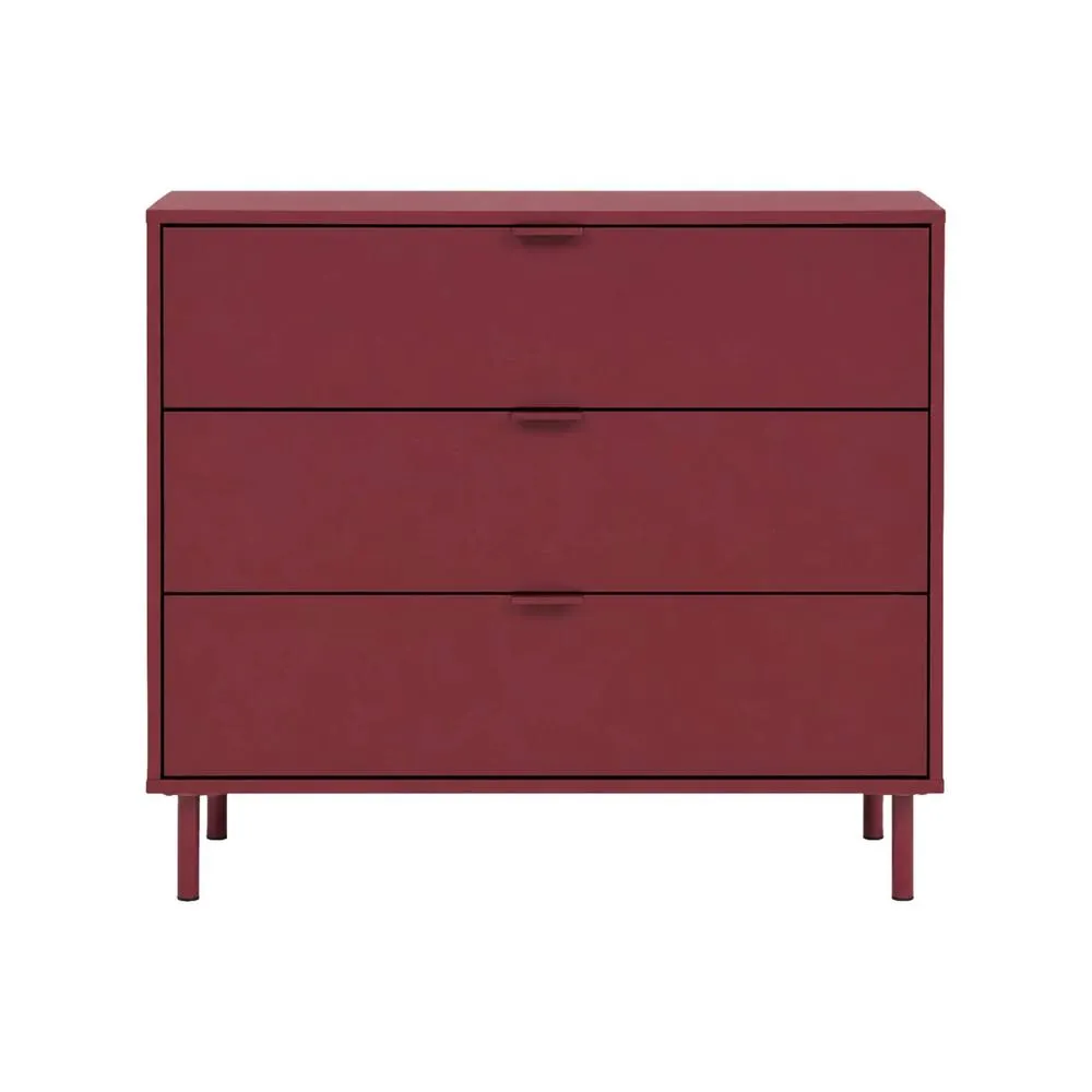 sweeek Chest of 3 drawers wood decor & metal in Burgundy 4
