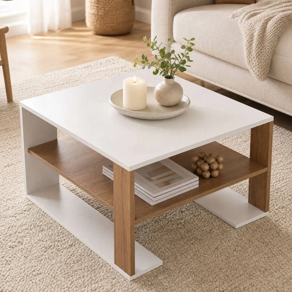 Costway Square Coffee Table Modern Compact Center Table with Open Shelf in White 5