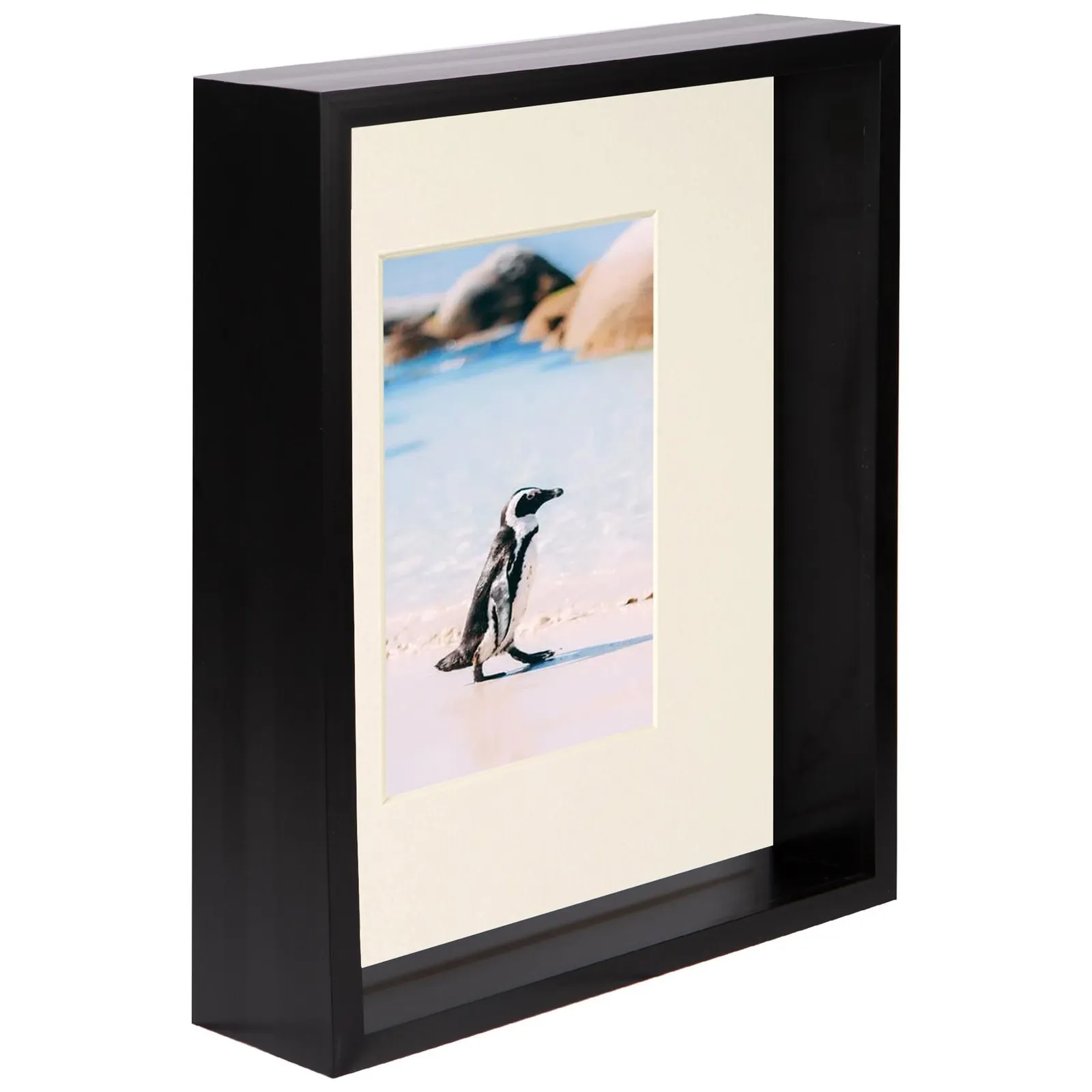 Nicola Spring 8" x 10" 3D Deep Box Photo Frame - 4" x 6" Mount - Black in Ivory