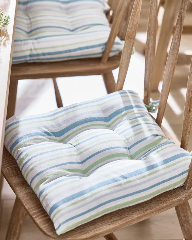 Dibor Set of 2 Blue Striped Indoor Outdoor Chair Seat Pad Garden Cushions L40cm x W40cm