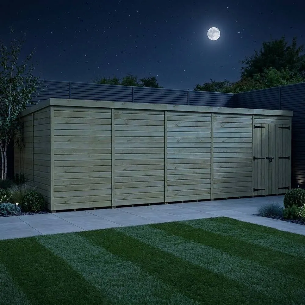 Buttercup Farm 20ft x 9ft Pent Garden Shed Double Door No Windows - Timber in Brown 3