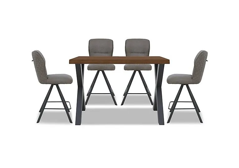 Hades 140cm Straight Edge Table with X Shaped Legs and 4 Terra Steel Fabric Swivel Bar Stools - Old Bassano