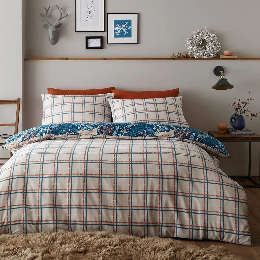 Portfolio Home Winter Stags Christmas Blue Duvet Cover Set in Navy 2