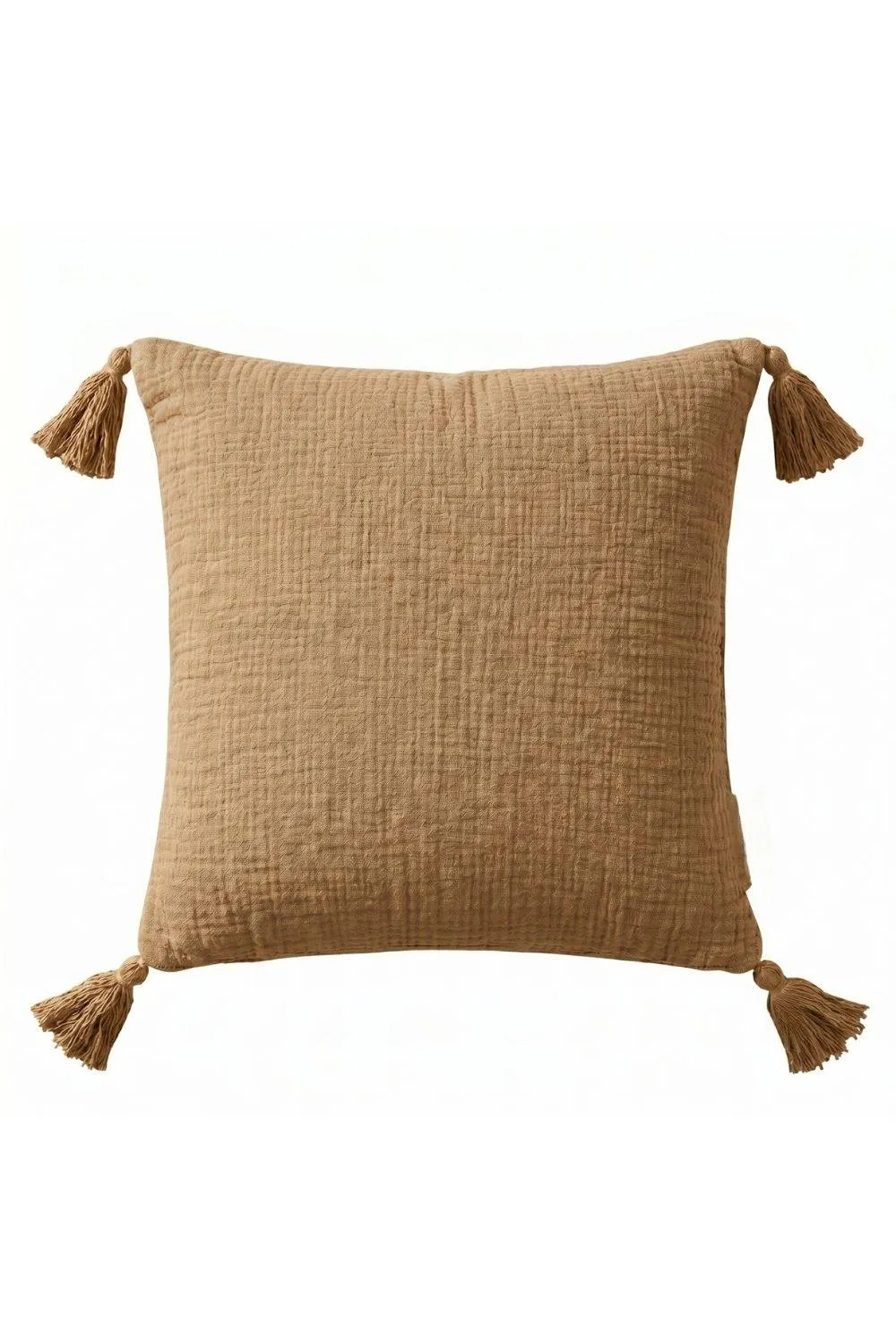 Homescapes Pure Handmade Cotton Muslin Cushion with Cover - 45 x 45 cm in Beige 1