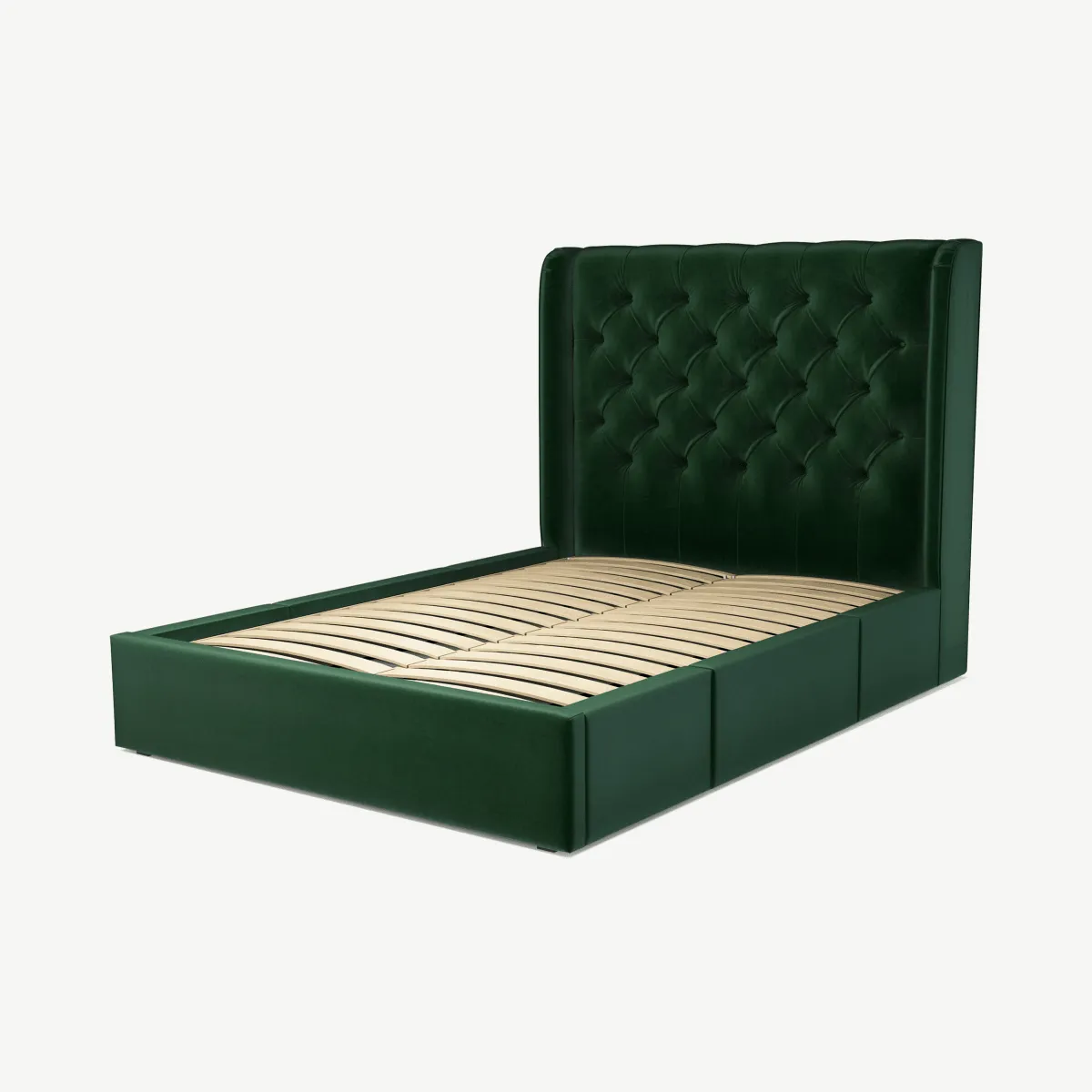 Romare Double Bed with Storage Drawers, Bottle Green Velvet