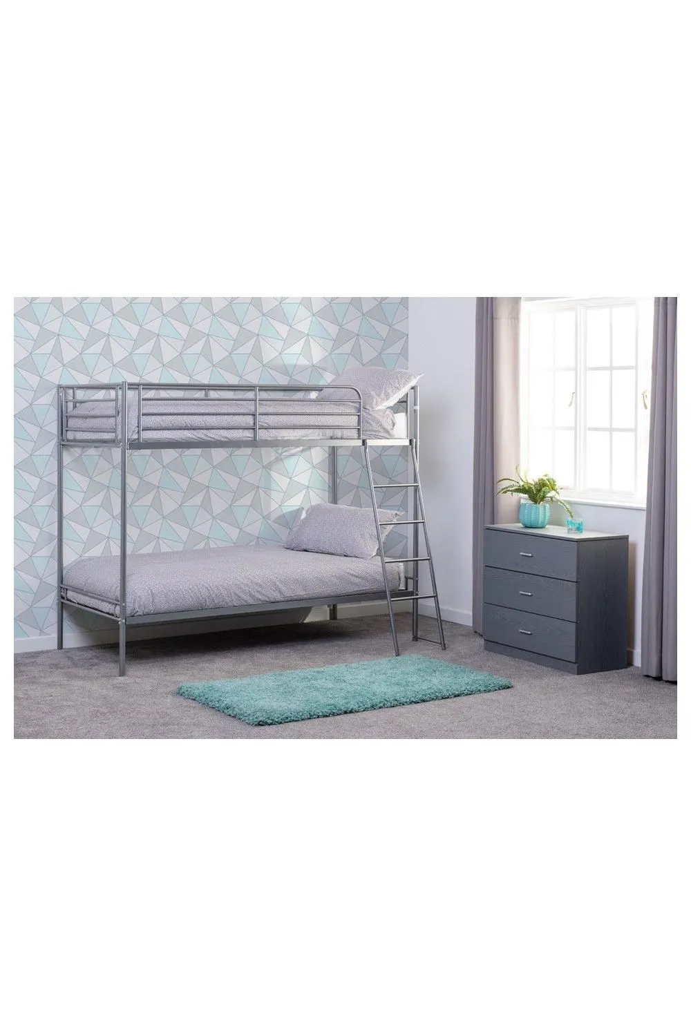 Seconique Brandon 3' Single Bunk Bed in Metallic Silver