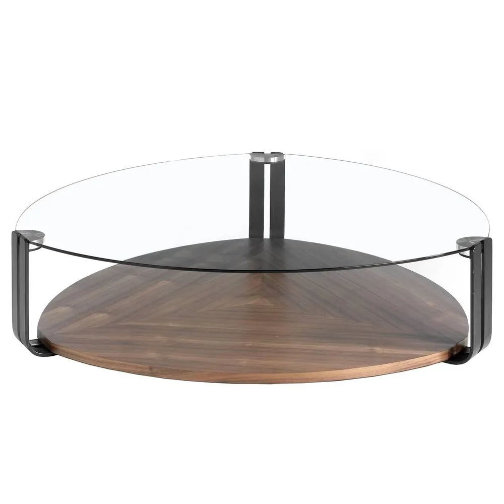 Angel Cerda Triangular Coffee Table - Tempered Glass Top, Walnut
