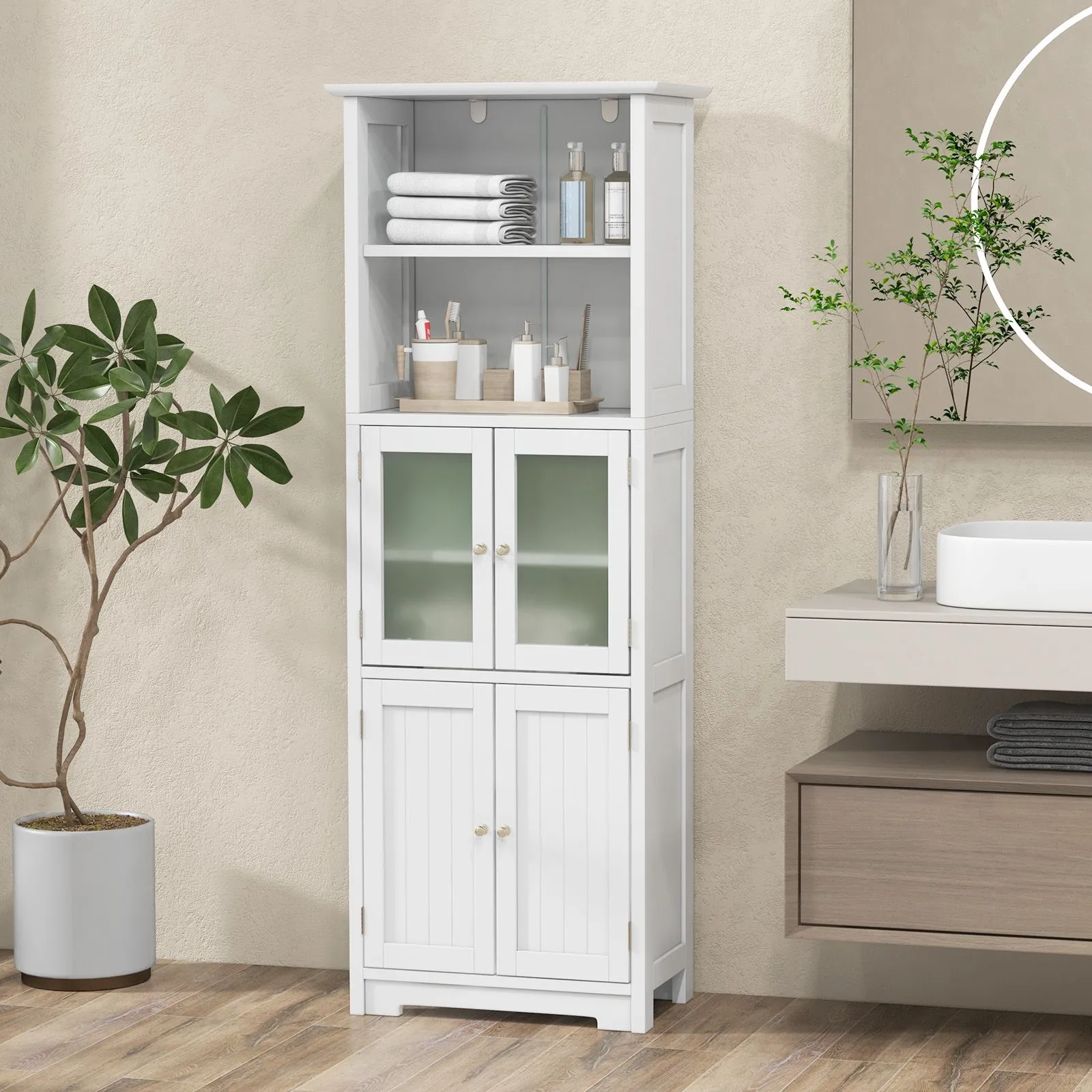 Costway 163cm Tall Bathroom Storage Cabinet Freestanding Kitchen Pantry Cupboard in White 3