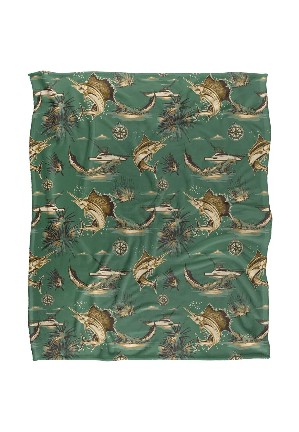 JQ Licensing Jl-Jp-Jq Billfish Tiki Fishing Pattern Silky Touch Super Soft Throw Blanket 152 X 127 cm in White