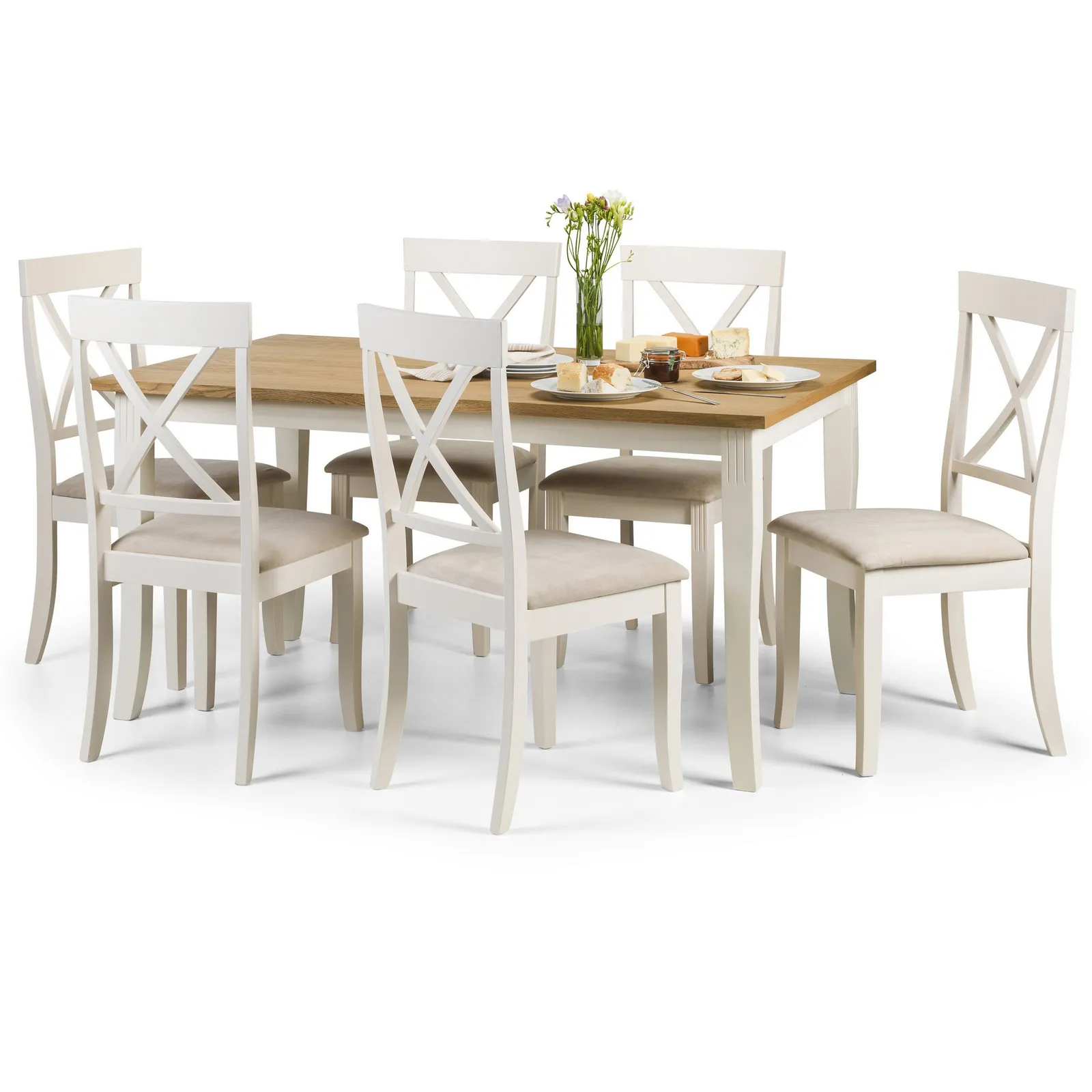 Davenport 6 Seater Rectangular Dining Table with 6 Chairs, Off White