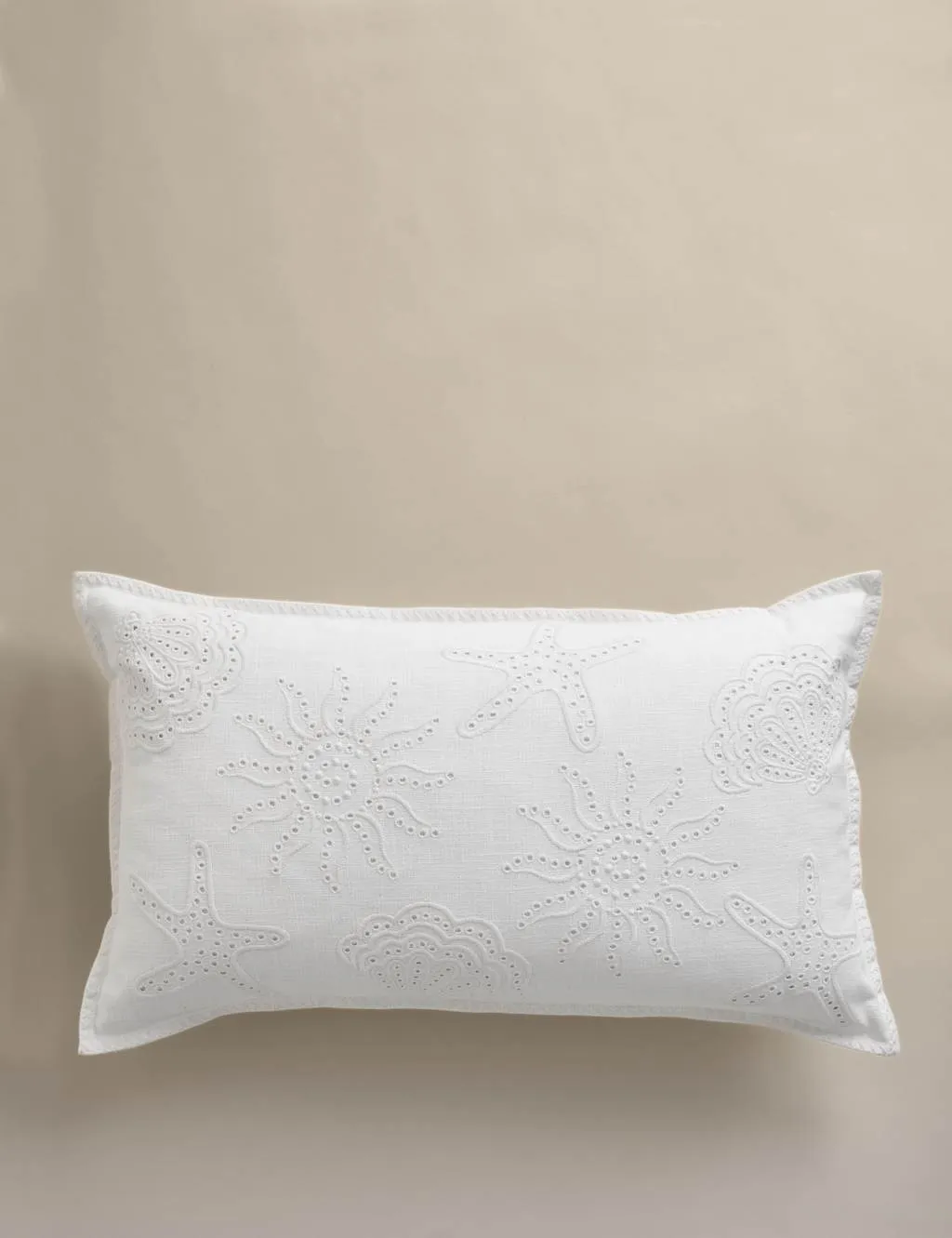 M&S Pure Cotton Shell Broderie Bolster Cushion White