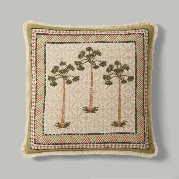 Matelasse Palm Print Cotton Cushion Cover 3