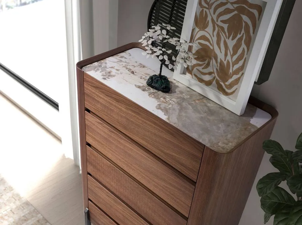 Angel Cerda Walnut Veneer Chiffonier with Porcelain Marble Top in Brown 6