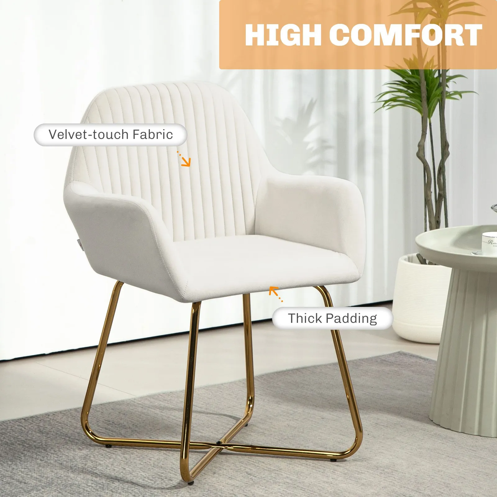 HOMCOM Modern Accent Chair Velvet-Touch Upholstered Armchair Cream White 6
