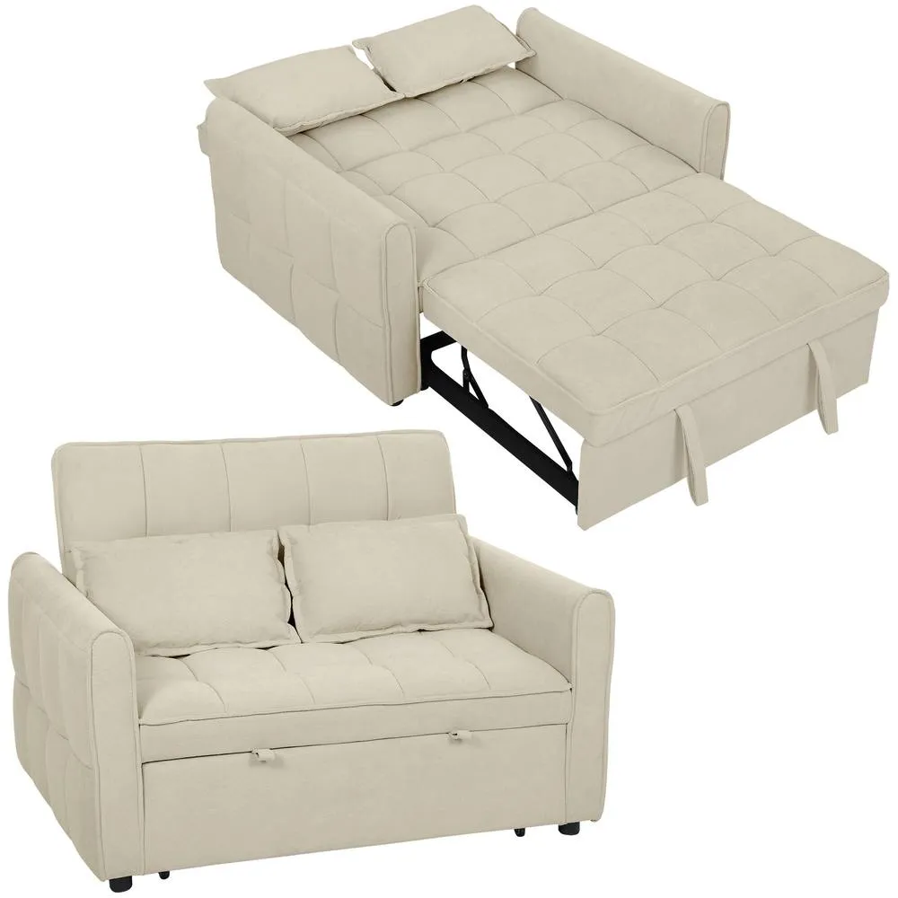 HOMCOM 2 Seater Sofa Bed, 3-in-1 Sleeper Sofa with Adjustable Backrest in Light Brown 2