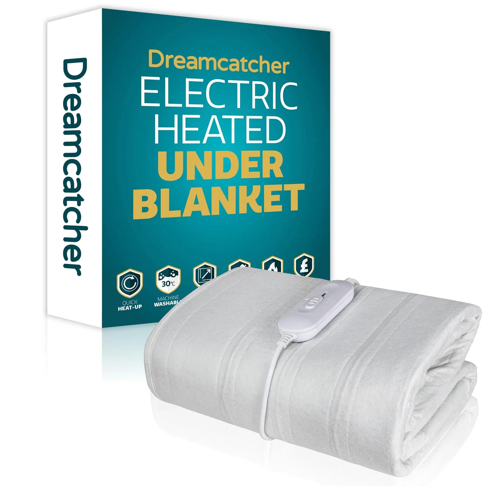 Dreamcatcher King Electric Blanket Heated Bed Under Blanket Polyester Detachable Control 3 Heat Settings in White