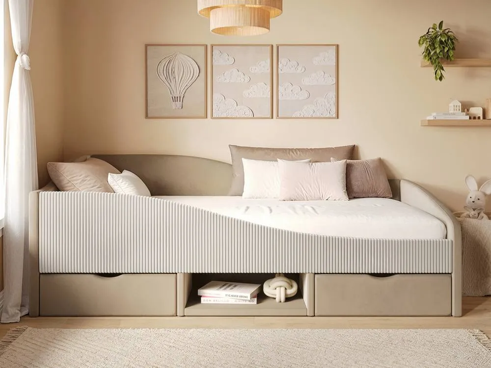 Flair Aubrey Velvet Storage Low Sleeper Bed with Beige Cord 3