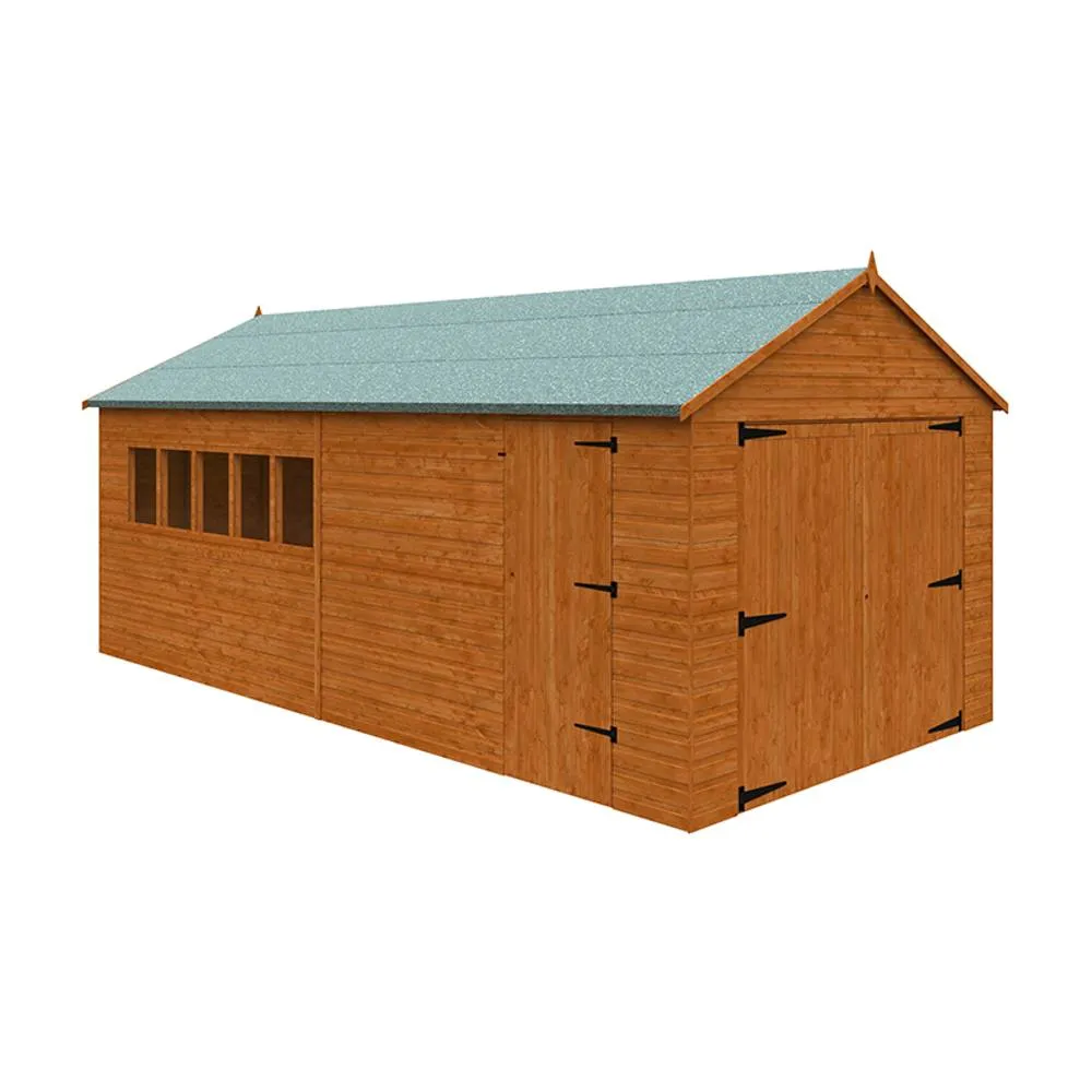 Buttercup Farm 20 x 10 Feet Garage 12mm Shed - Solid Wood/Softwood/Pine in Burnt Orange