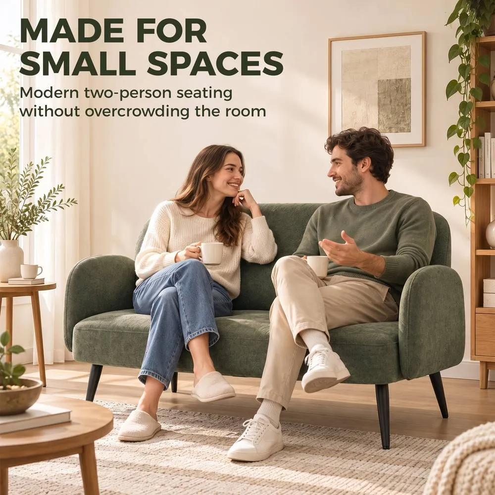 HOMCOM 2 Seater Sofa, Velvet Small Sofa Loveseat with Wide Seat, Green 4